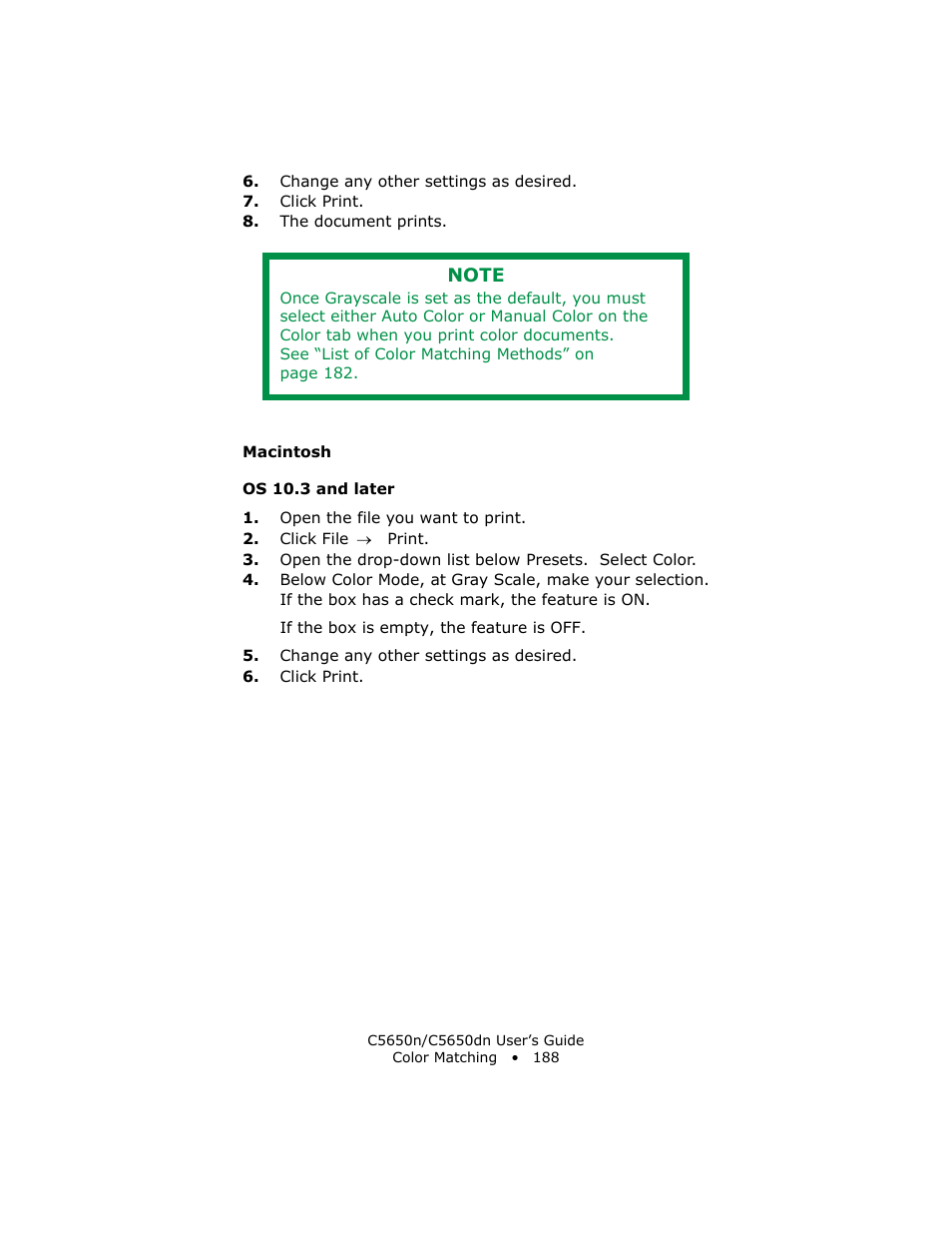 Macintosh, Os 10.3 and later | Oki C 5650n User Manual | Page 188 / 225