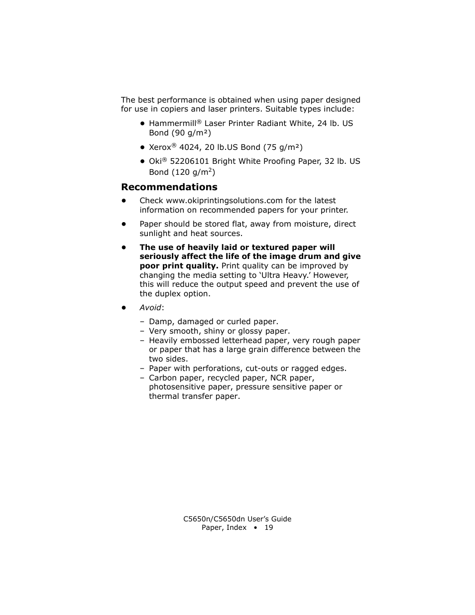 Recommendations | Oki C 5650n User Manual | Page 19 / 225