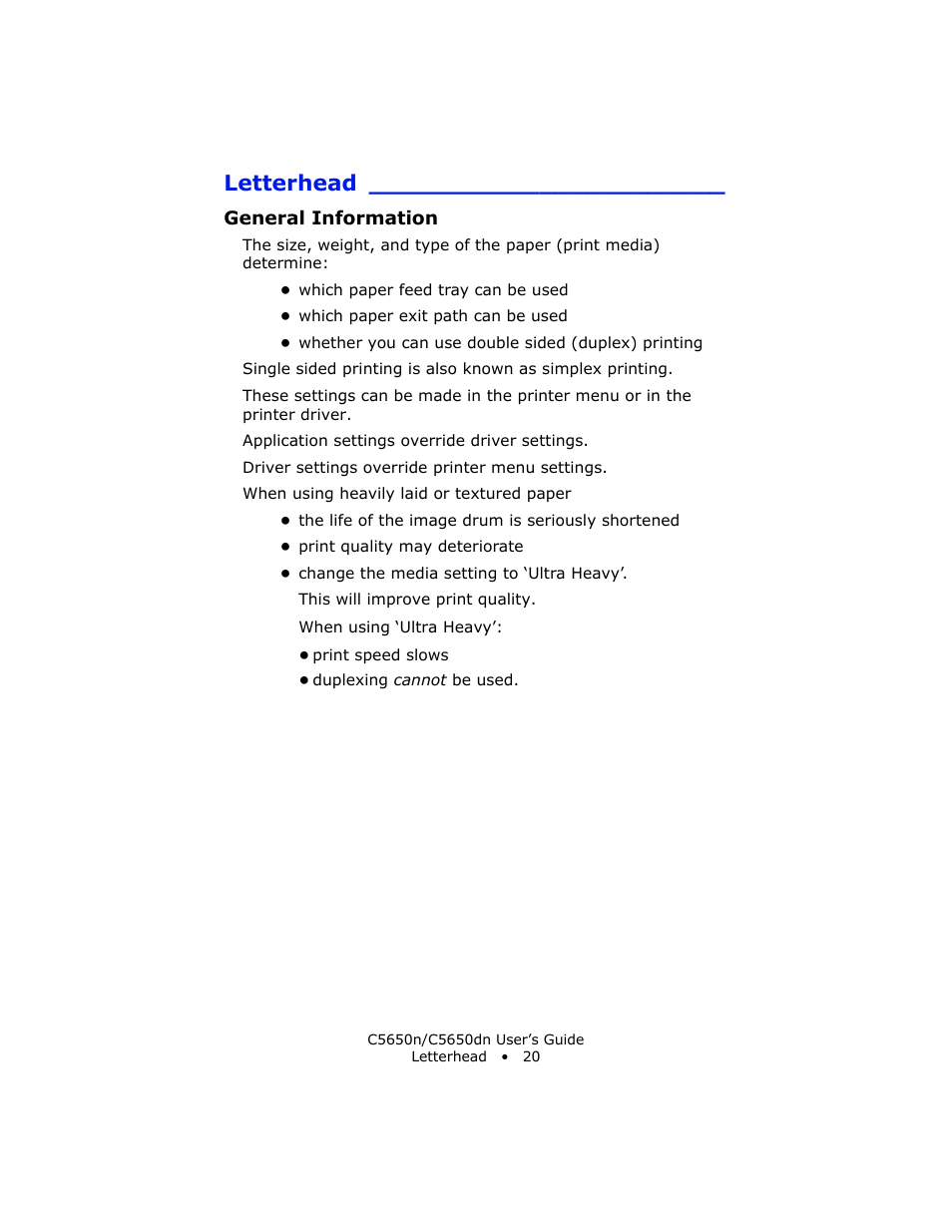 Letterhead, General information | Oki C 5650n User Manual | Page 20 / 225