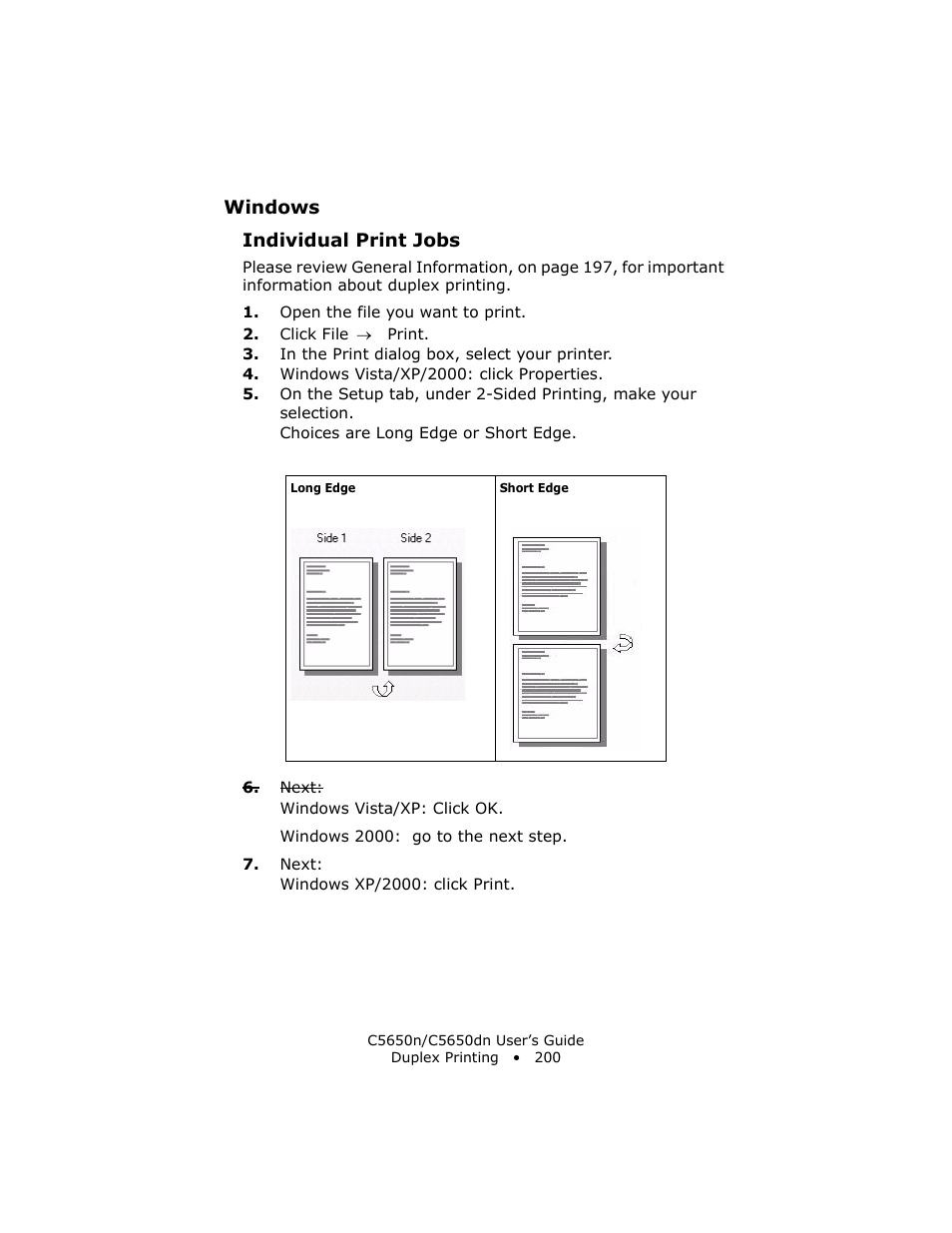 Windows, Individual print jobs | Oki C 5650n User Manual | Page 200 / 225