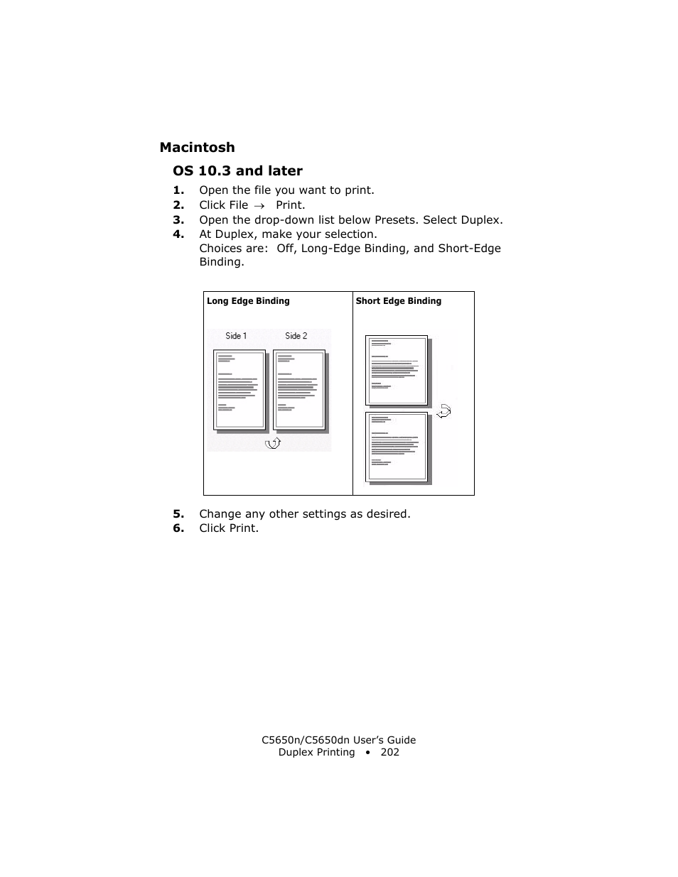 Macintosh, Os 10.3 and later, Macintosh os 10.3 and later | Oki C 5650n User Manual | Page 202 / 225