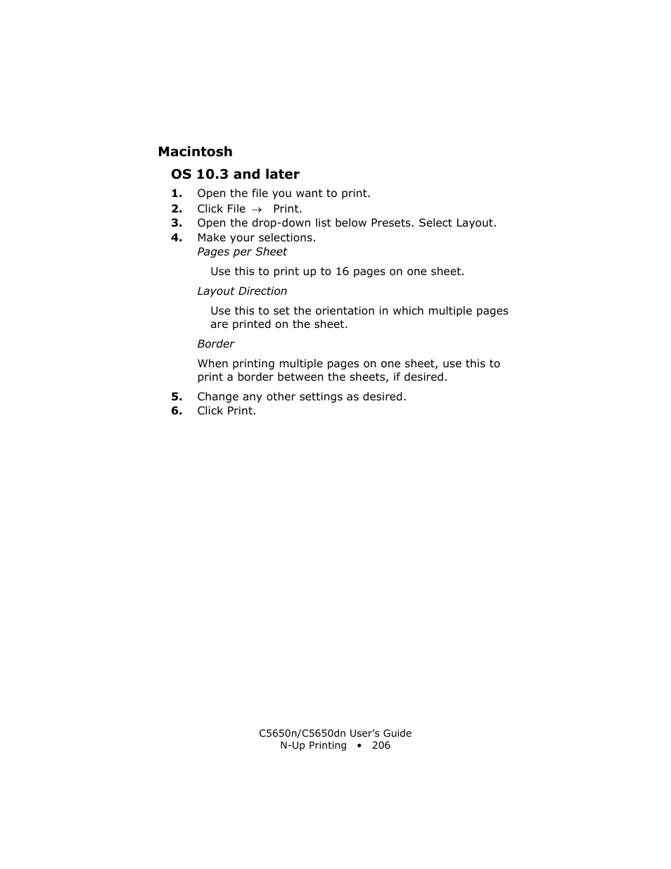 Macintosh, Os 10.3 and later | Oki C 5650n User Manual | Page 206 / 225