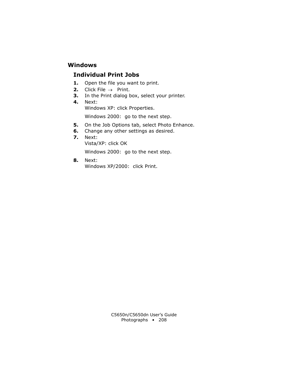 Individual print jobs | Oki C 5650n User Manual | Page 208 / 225