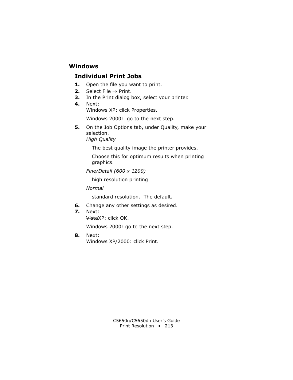 Individual print jobs | Oki C 5650n User Manual | Page 213 / 225