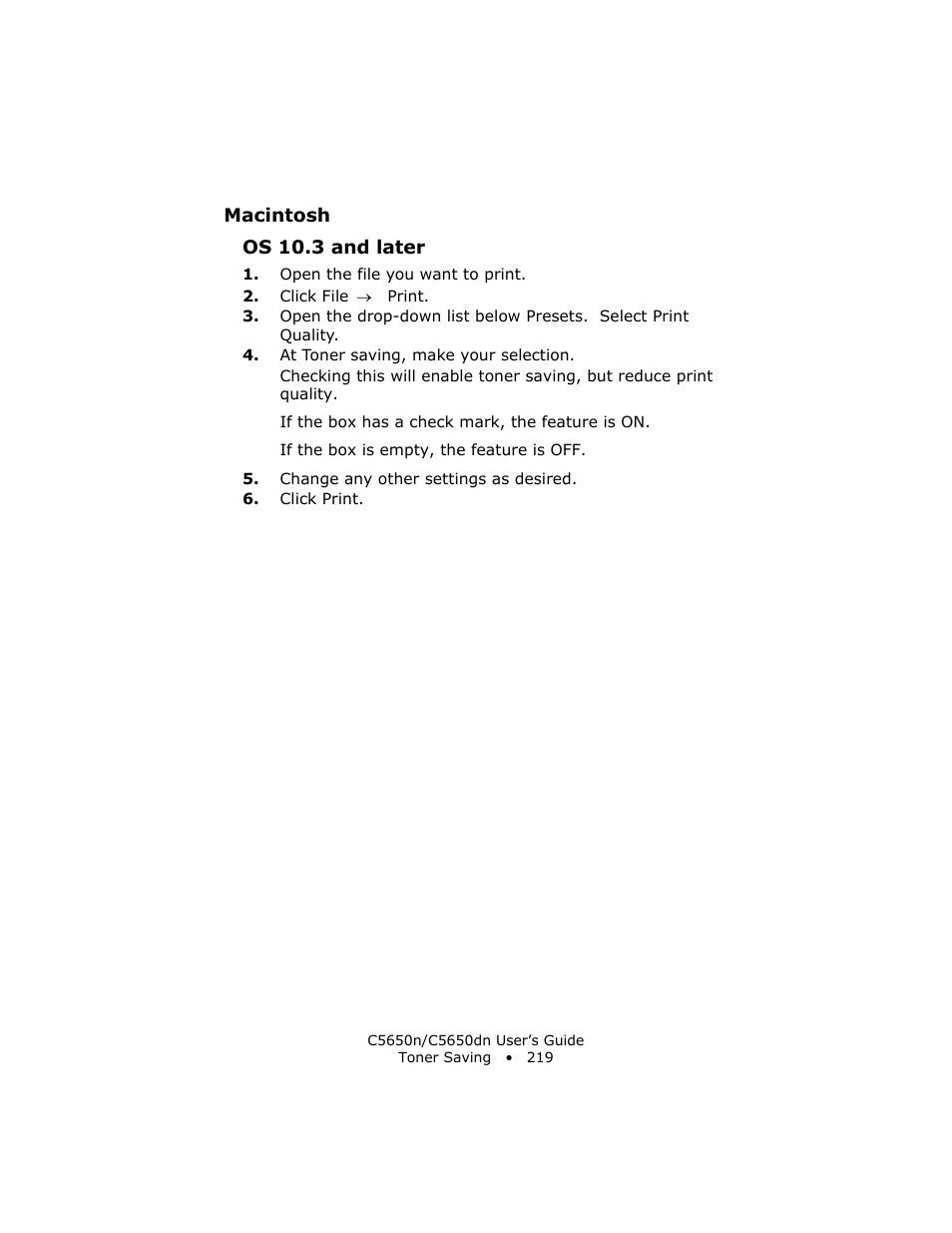 Macintosh, Os 10.3 and later | Oki C 5650n User Manual | Page 219 / 225