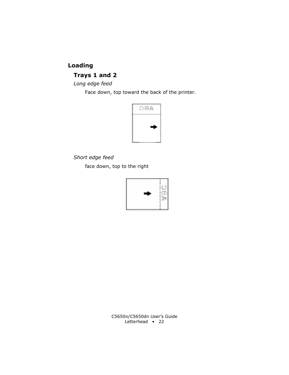 Loading, Trays 1 and 2, Loading trays 1 and 2 | Oki C 5650n User Manual | Page 22 / 225