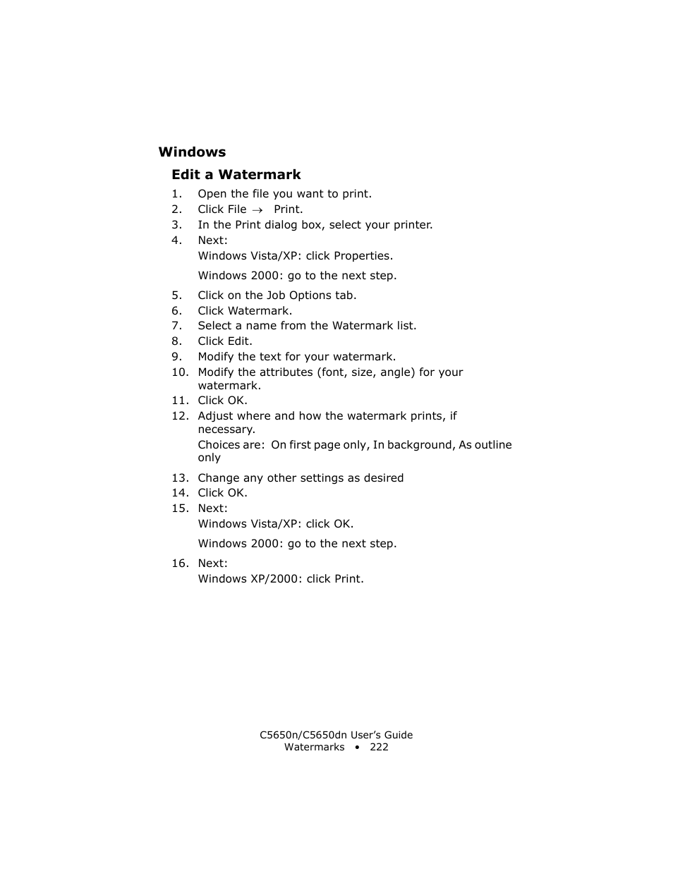 Edit a watermark | Oki C 5650n User Manual | Page 222 / 225