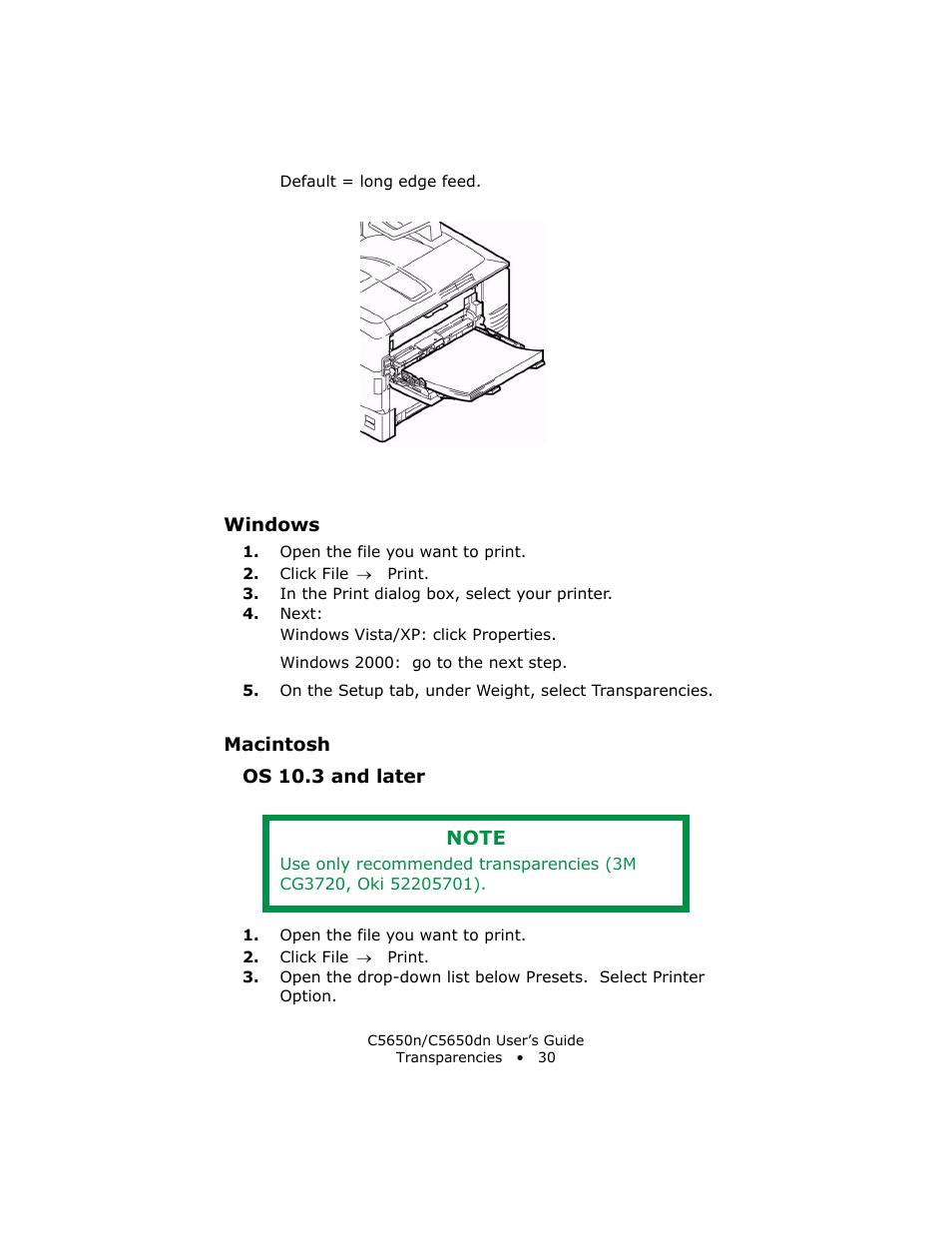 Windows, Macintosh, Os 10.3 and later | Oki C 5650n User Manual | Page 30 / 225