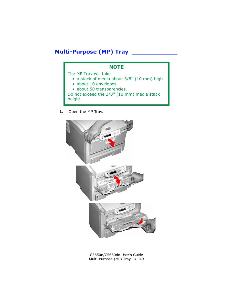 Multi-purpose (mp) tray | Oki C 5650n User Manual | Page 49 / 225