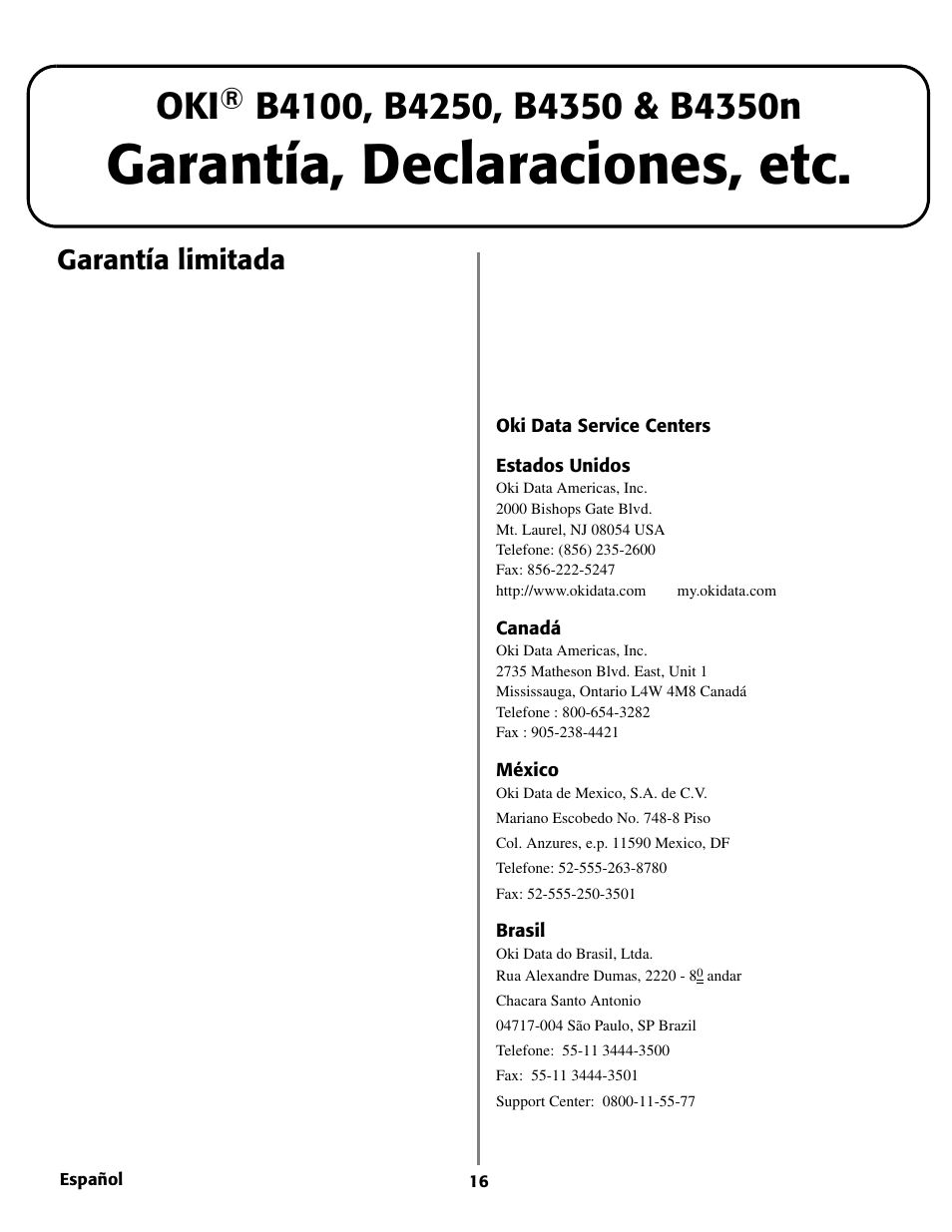 Garantía, declaraciones, etc, Garantía limitada | Oki B 4350 User Manual | Page 16 / 32