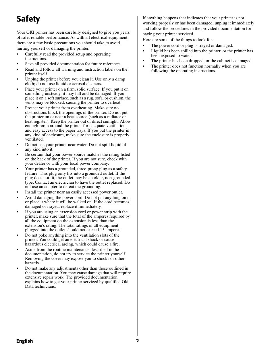 Safety | Oki B 4350 User Manual | Page 2 / 32