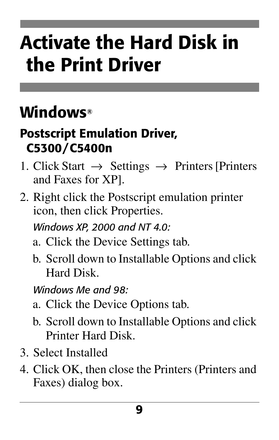 Activate the hard disk in the print driver, Windows | Oki 70043501 User Manual | Page 11 / 20