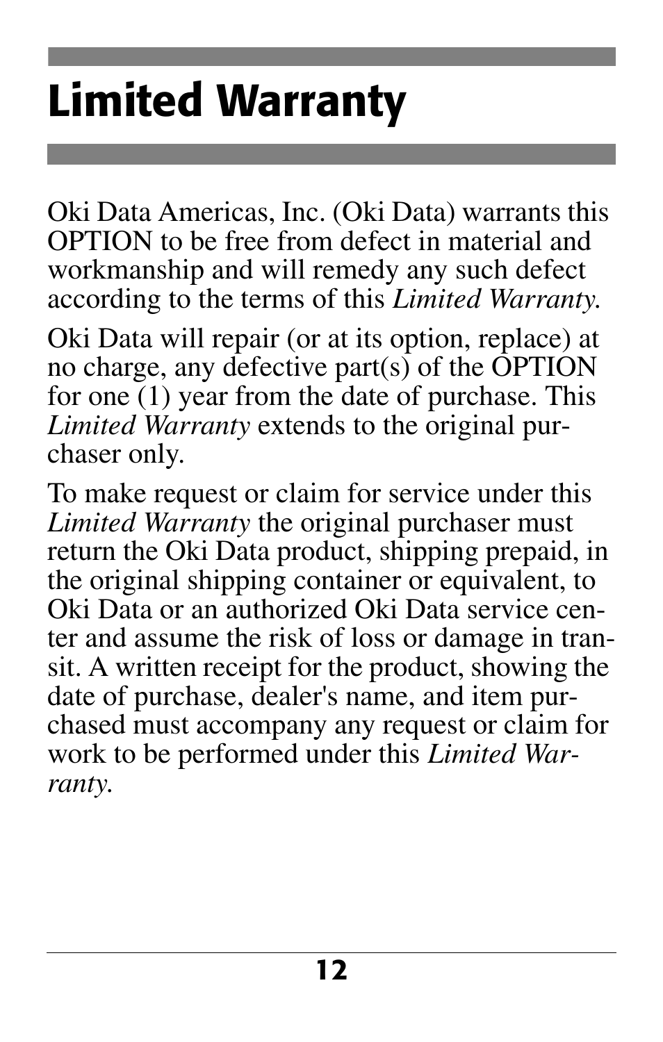 Limited warranty | Oki 70043501 User Manual | Page 14 / 20