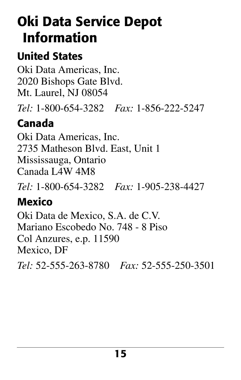 Oki data service depot information | Oki 70043501 User Manual | Page 17 / 20