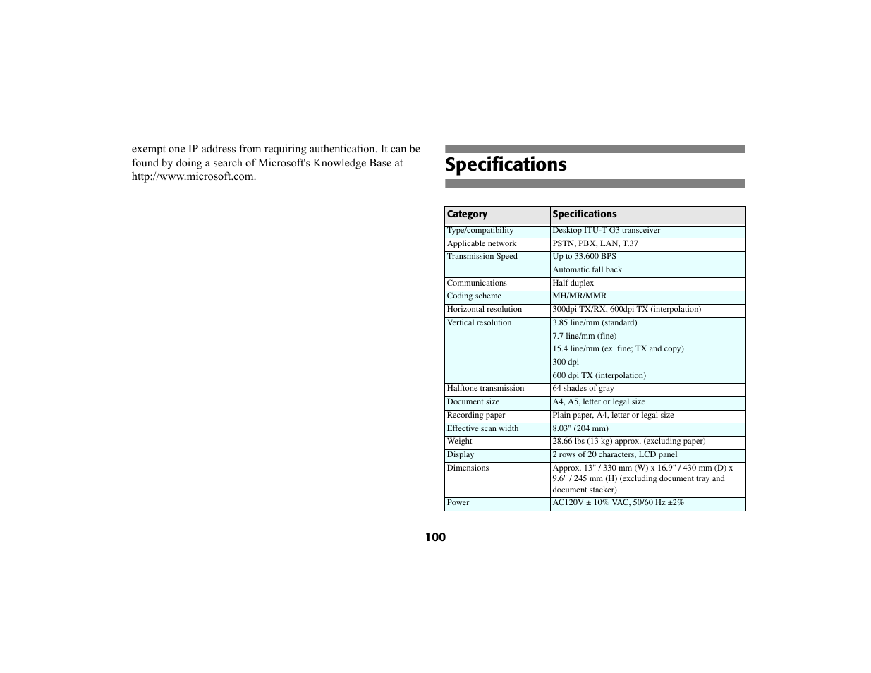Specifications | Oki 56801 User Manual | Page 106 / 124