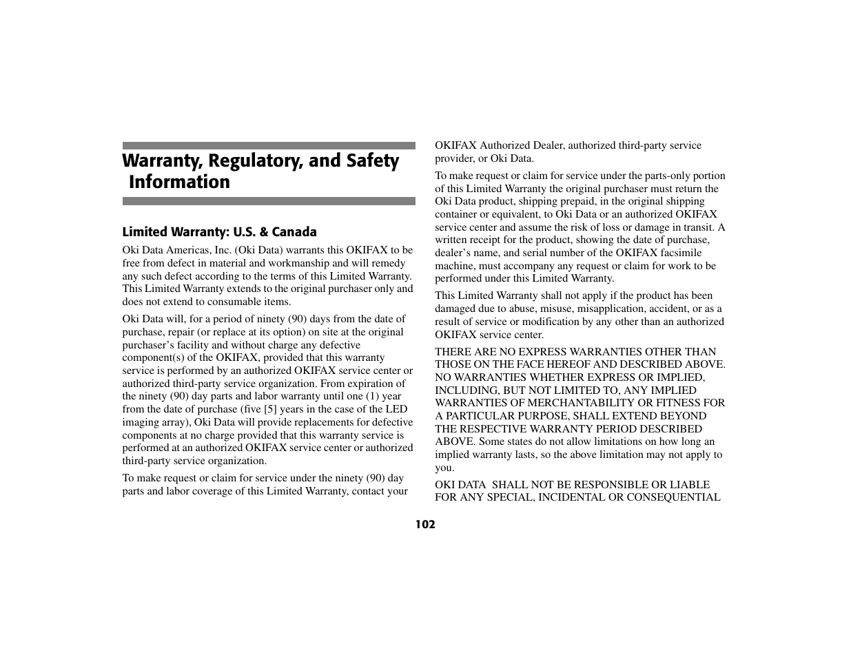 Warranty, regulatory, and safety information | Oki 56801 User Manual | Page 108 / 124