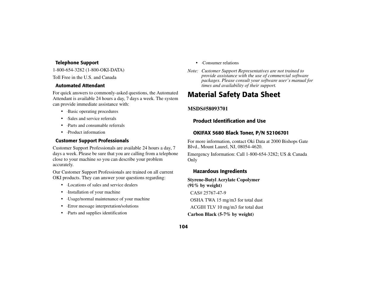Material safety data sheet | Oki 56801 User Manual | Page 110 / 124