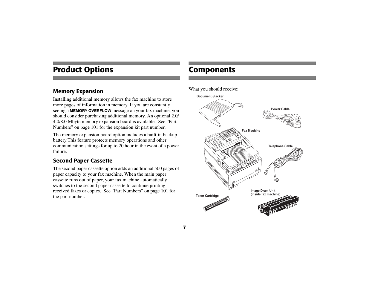 Product options, Components | Oki 56801 User Manual | Page 13 / 124