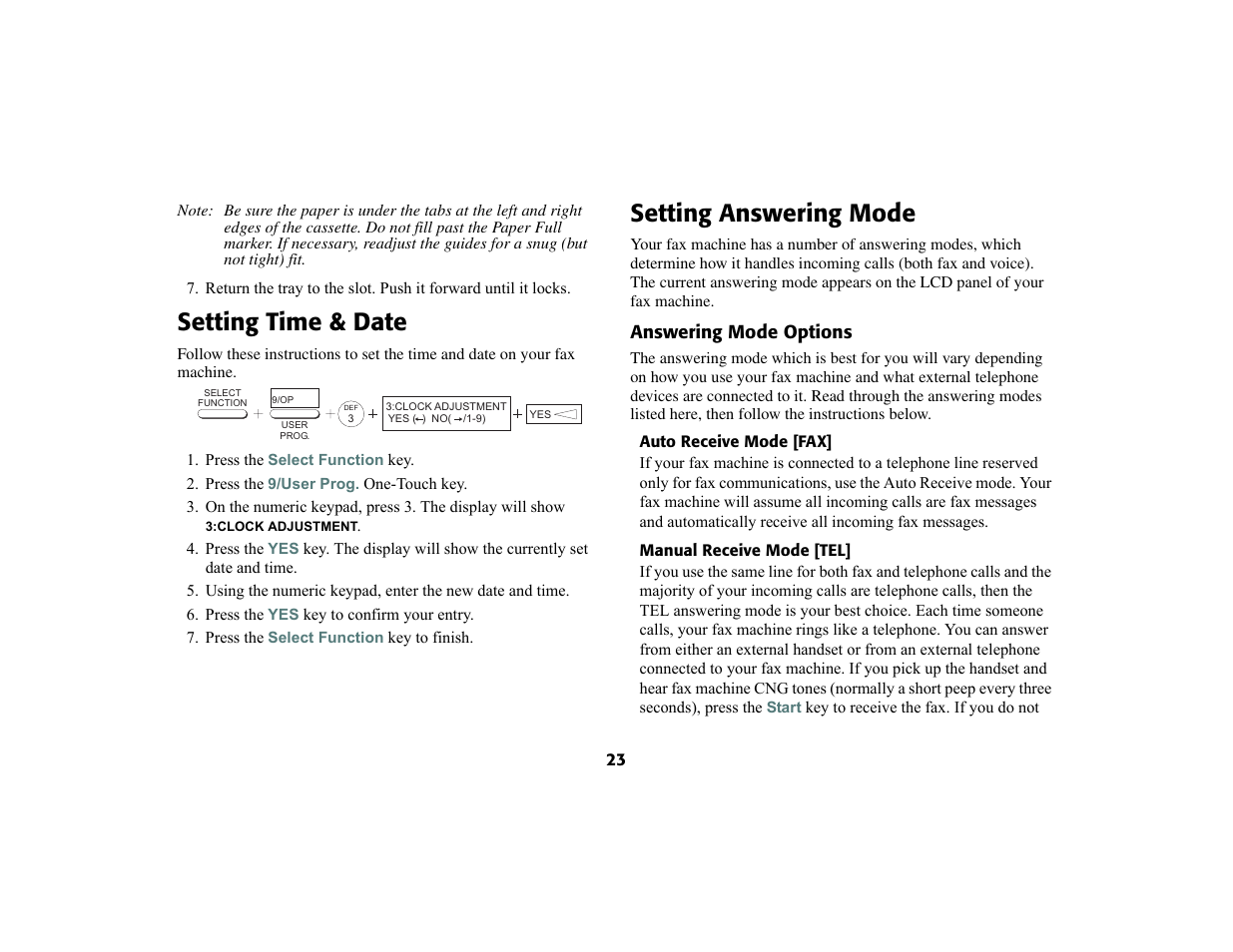 Setting time & date, Setting answering mode | Oki 56801 User Manual | Page 29 / 124
