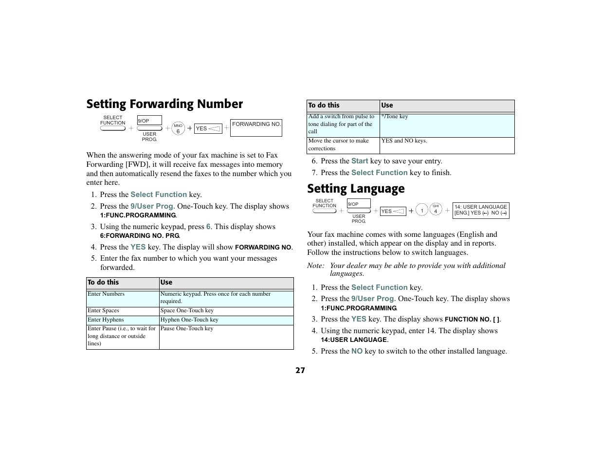 Setting forwarding number, Setting language | Oki 56801 User Manual | Page 33 / 124