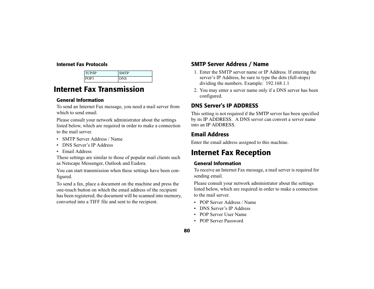 Internet fax transmission, Internet fax reception | Oki 56801 User Manual | Page 86 / 124