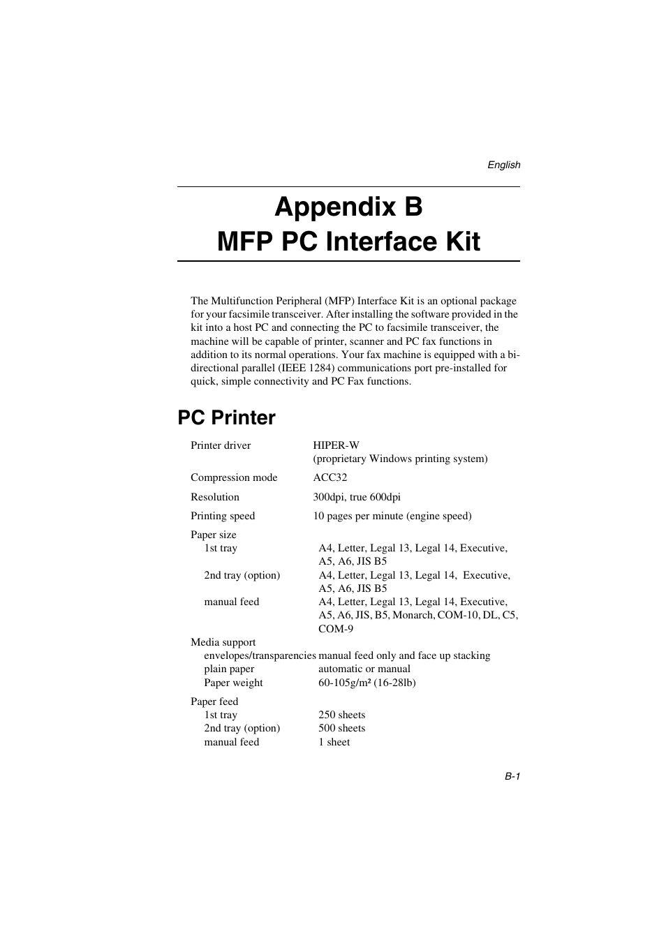 Pc printer, Appendix b, Mfp pc interface kit | Appendix b mfp pc interface kit | Oki 5700 User Manual | Page 119 / 134