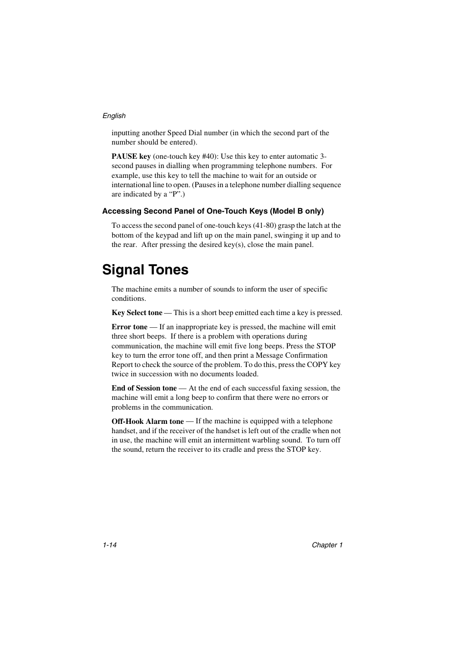 Signal tones, Accessing second panel of one-touch keys, Model b only) | Oki 5700 User Manual | Page 22 / 134
