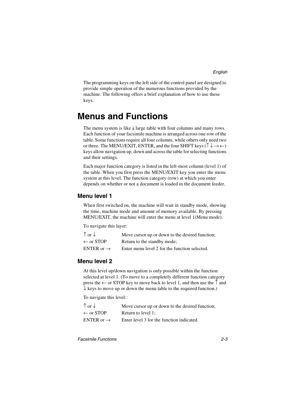 Menus and functions, Menu level 1, Menu level 2 | Oki 5700 User Manual | Page 25 / 134