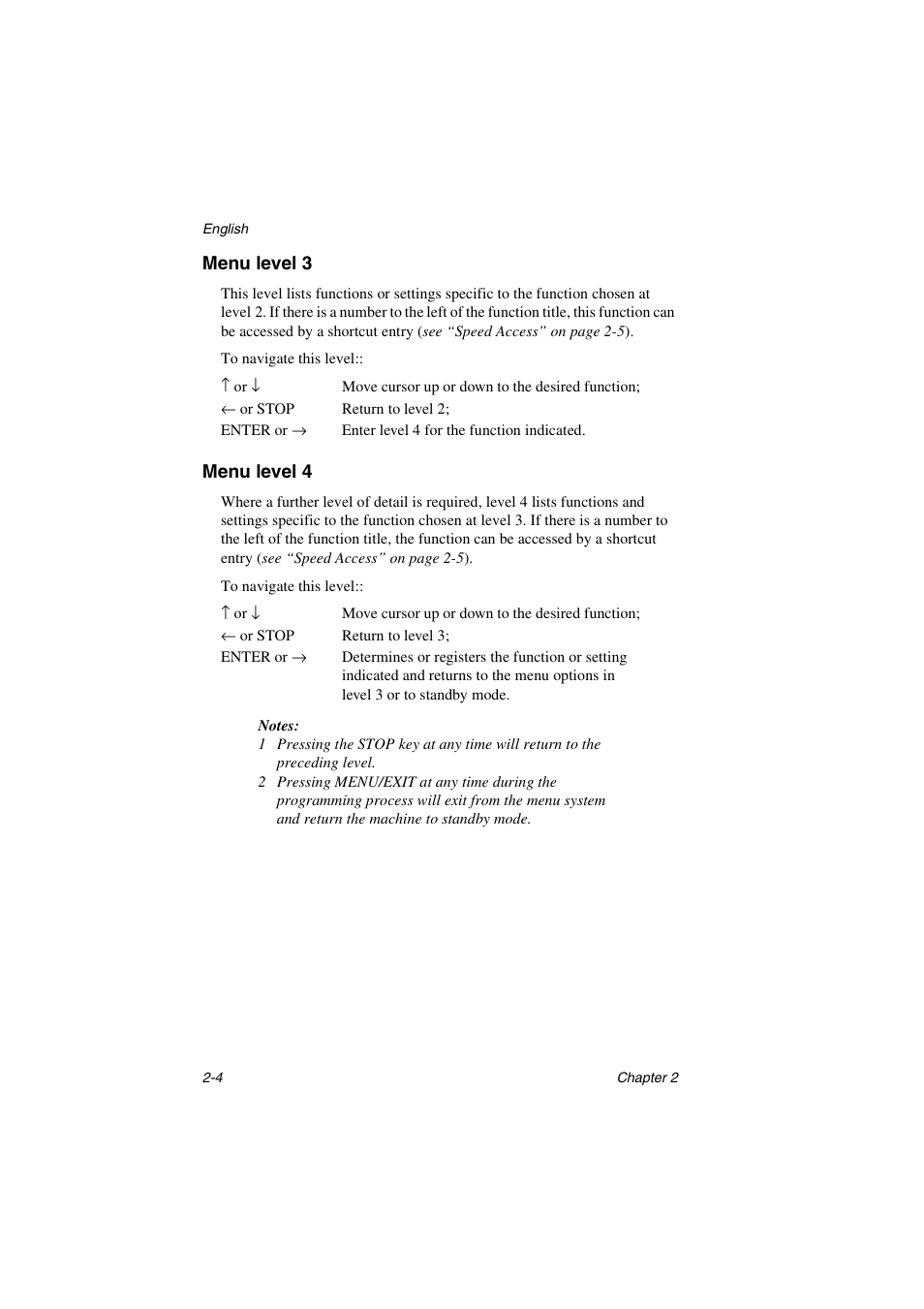 Menu level 3, Menu level 4 | Oki 5700 User Manual | Page 26 / 134