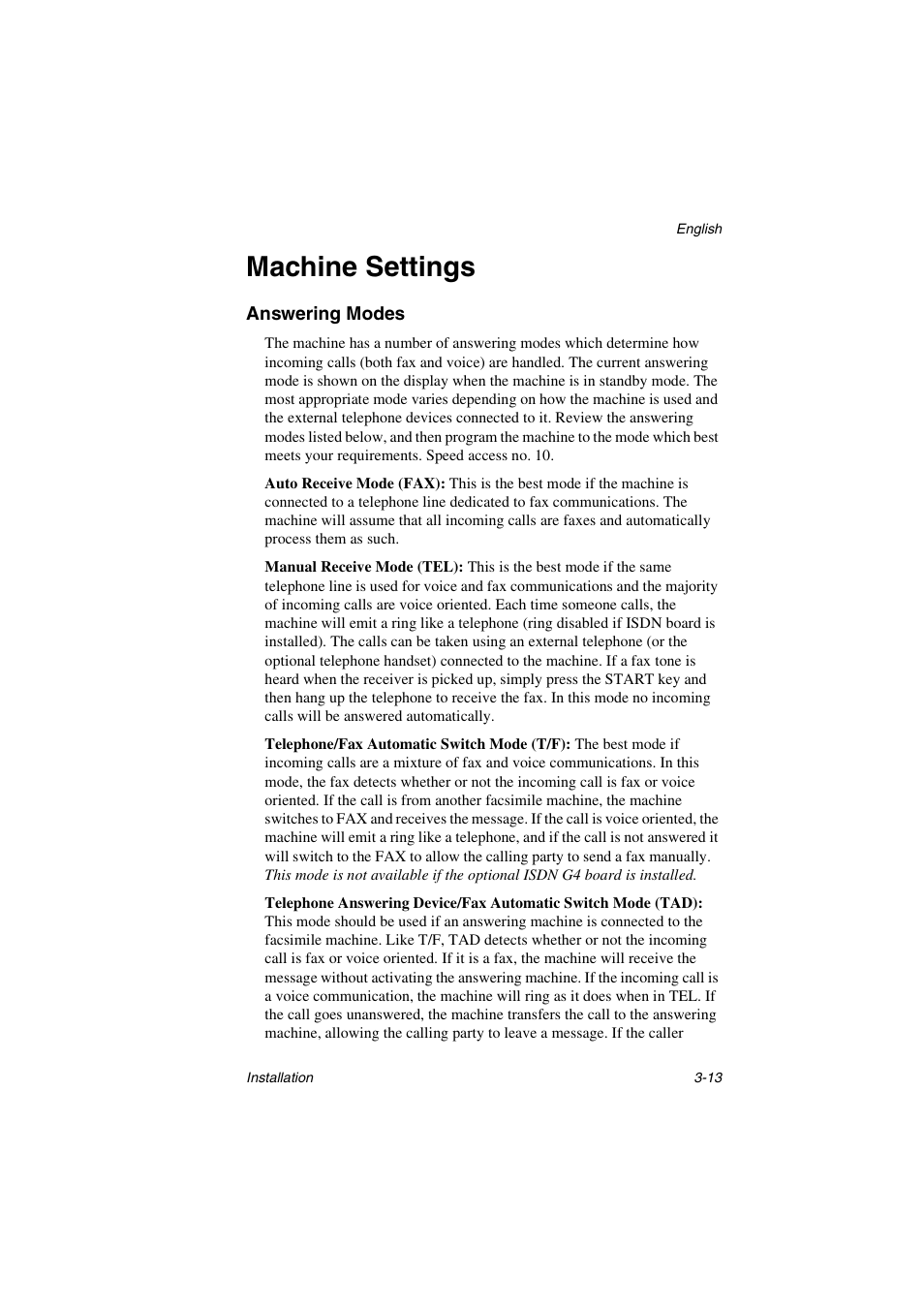 Machine settings, Answering modes | Oki 5700 User Manual | Page 41 / 134