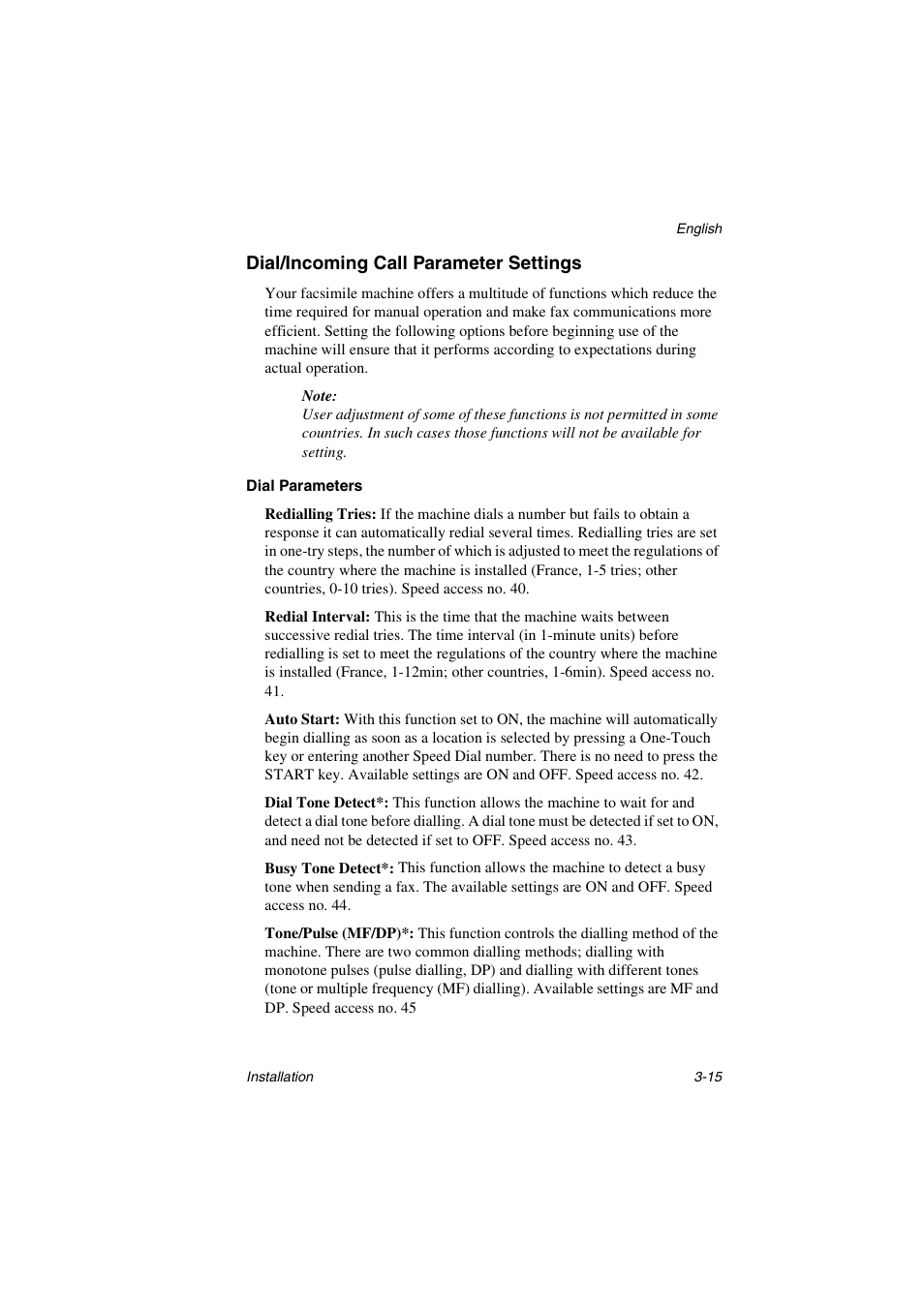 Dial/incoming call parameter settings, Dial parameters | Oki 5700 User Manual | Page 43 / 134