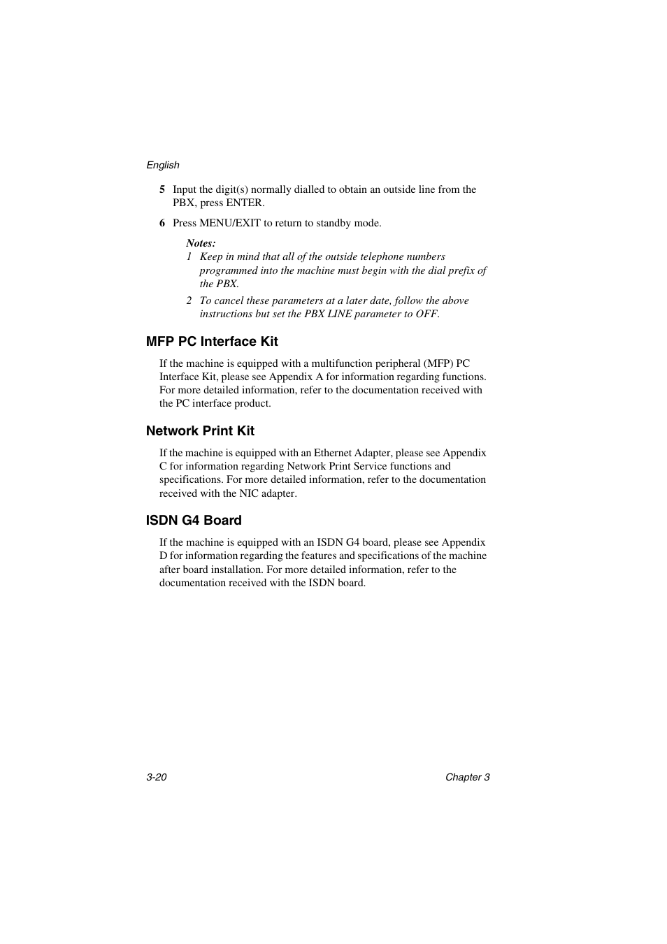 Mfp pc interface kit, Network print kit, Isdn g4 board | Oki 5700 User Manual | Page 48 / 134