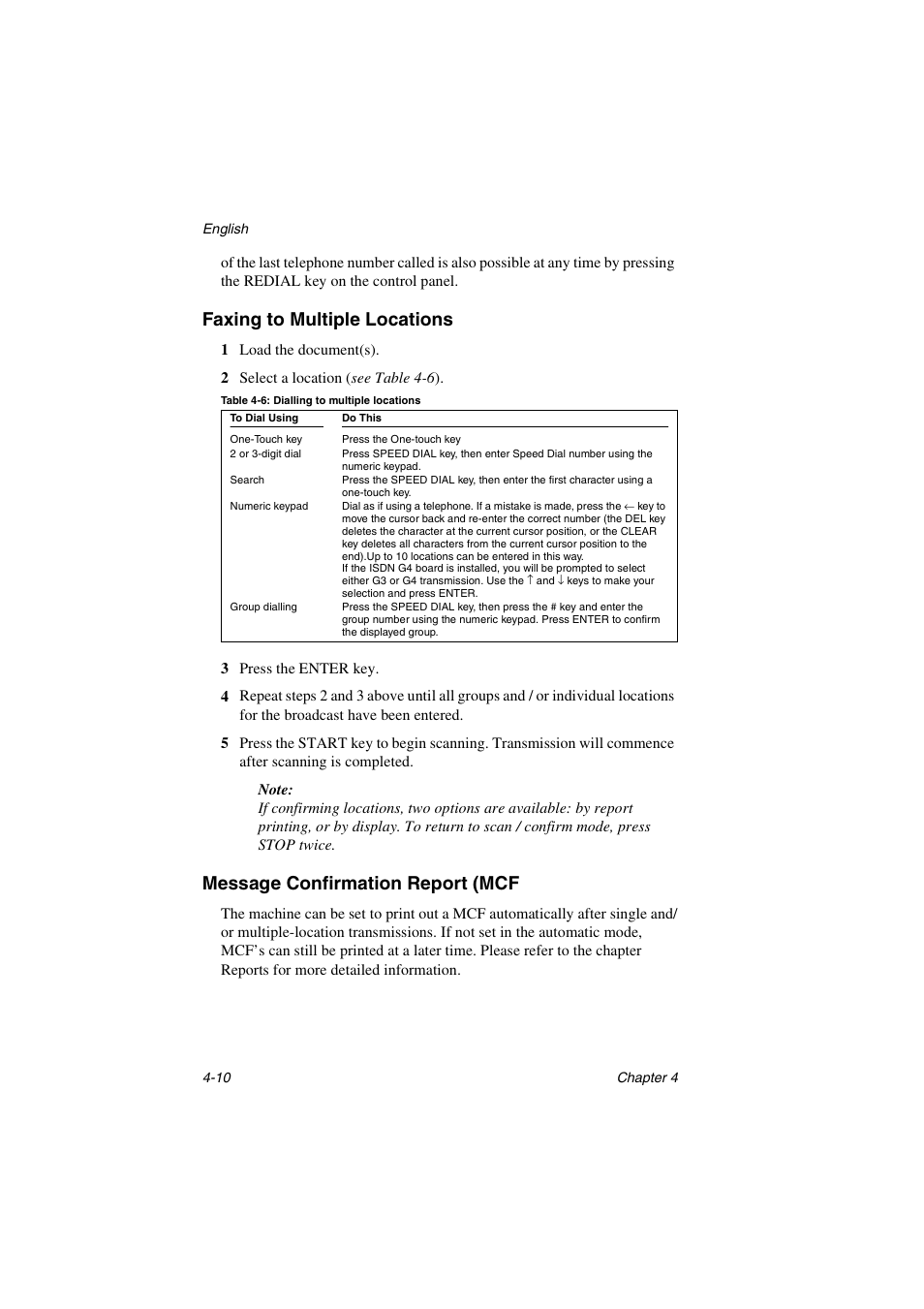 Faxing to multiple locations, Message confirmation report (mcf | Oki 5700 User Manual | Page 58 / 134