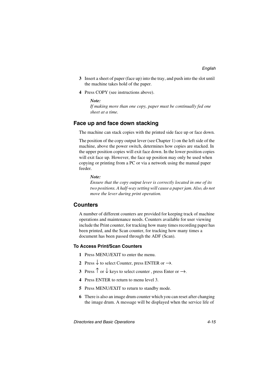 Face up and face down stacking, Counters, To access print/scan counters | Oki 5700 User Manual | Page 63 / 134