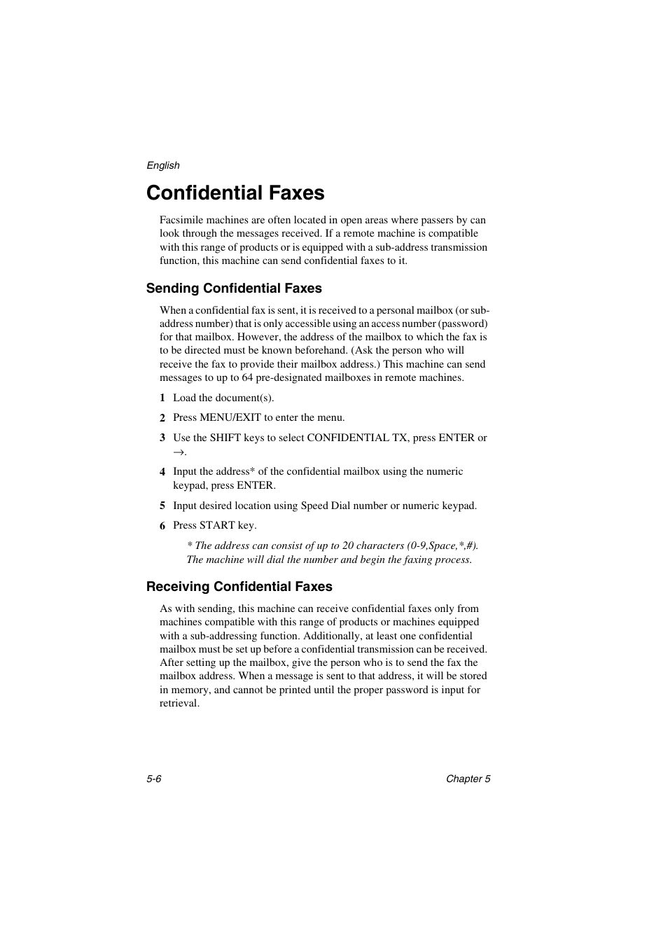 Confidential faxes, Sending confidential faxes, Receiving confidential faxes | Confidential faxes -6 | Oki 5700 User Manual | Page 70 / 134