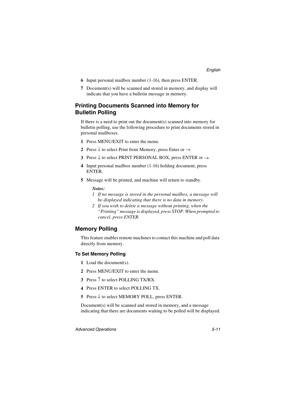 Memory polling, To set memory polling, Printing documents scanned into memory | For bulletin polling -11, Memory polling -11, To set memory polling -11 | Oki 5700 User Manual | Page 75 / 134