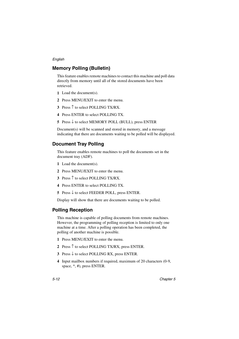 Memory polling (bulletin), Document tray polling, Polling reception | Oki 5700 User Manual | Page 76 / 134
