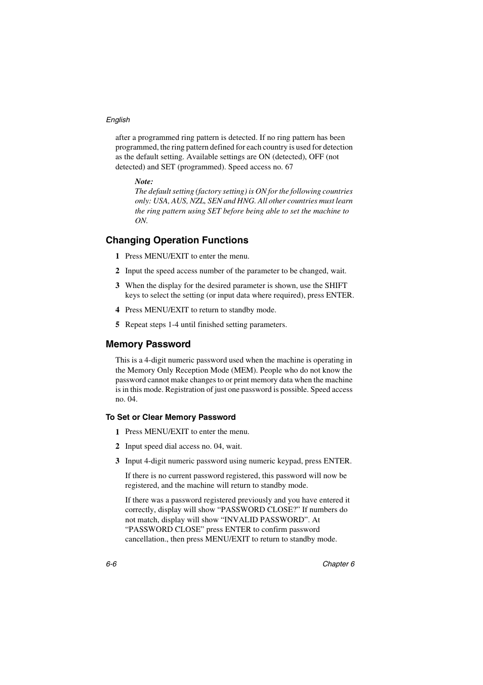Changing operation functions, Memory password, To set or clear memory password | Changing operation functions -6 memory password -6, To set or clear memory password -6 | Oki 5700 User Manual | Page 86 / 134