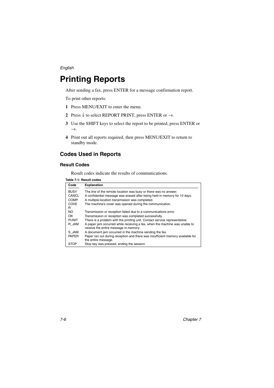 Printing reports, Codes used in reports, Result codes | Printing reports -6, Codes used in reports -6, Result codes -6 | Oki 5700 User Manual | Page 96 / 134