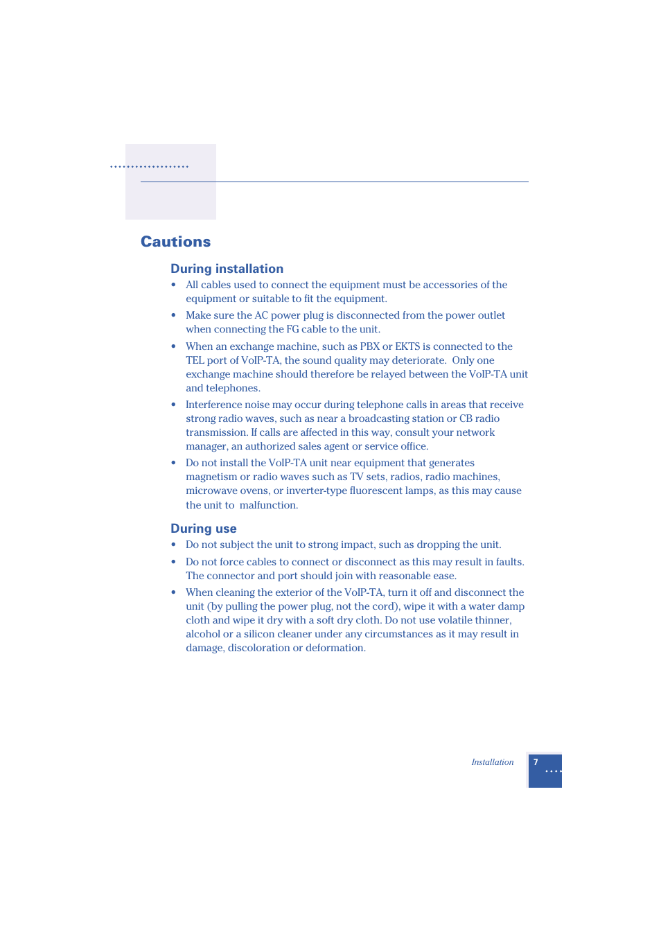 Cautions | Oki Telephony Adapter User Manual | Page 15 / 30