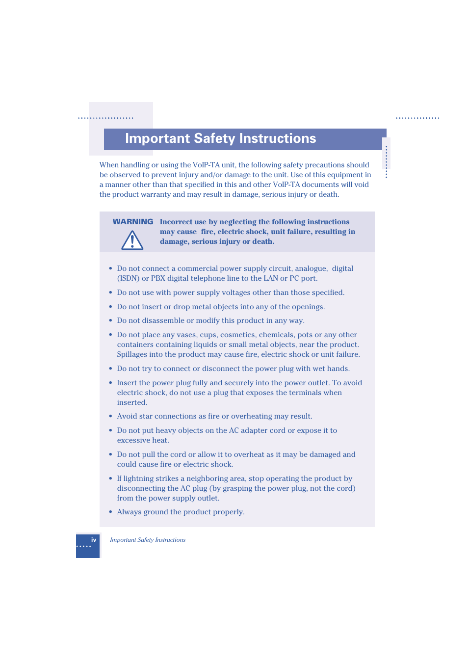 Important safety instructions | Oki Telephony Adapter User Manual | Page 6 / 30