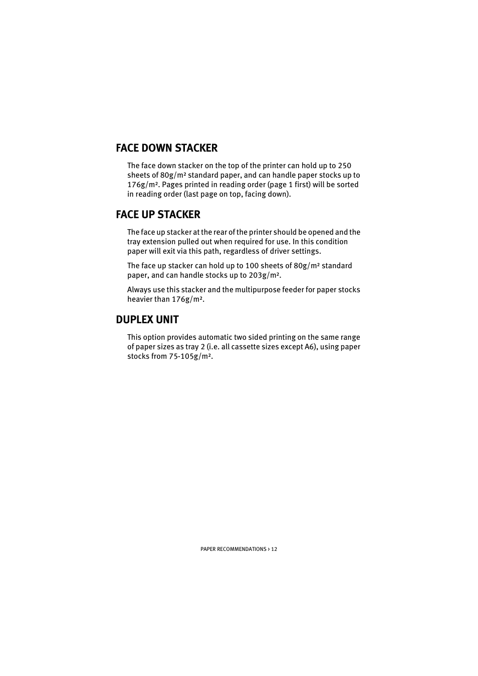Face down stacker, Face up stacker, Duplex unit | Face down stacker face up stacker duplex unit | Oki C 5100n User Manual | Page 12 / 81
