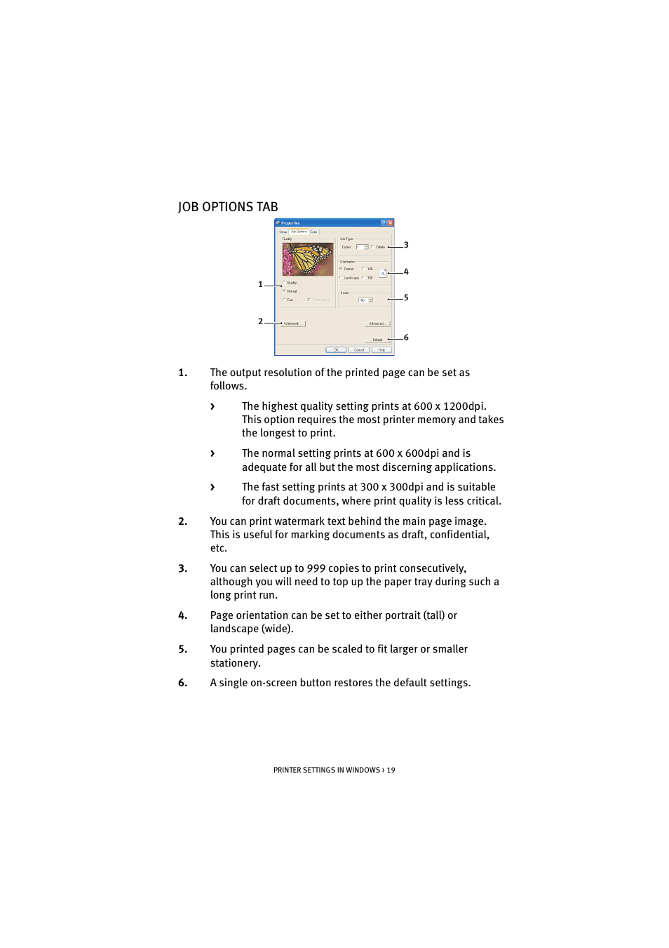 Job options tab | Oki C 5100n User Manual | Page 19 / 81