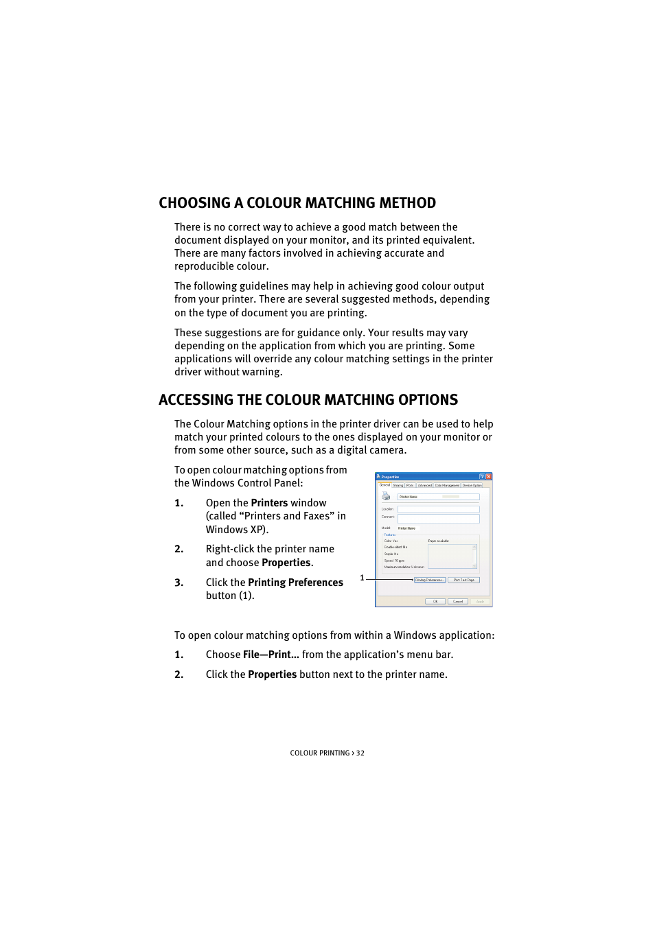 Choosing a colour matching method, Accessing the colour matching options | Oki C 5100n User Manual | Page 32 / 81