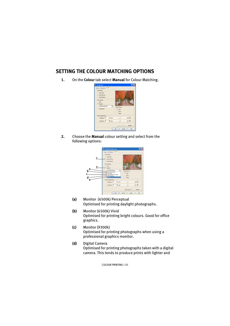 Setting the colour matching options | Oki C 5100n User Manual | Page 33 / 81