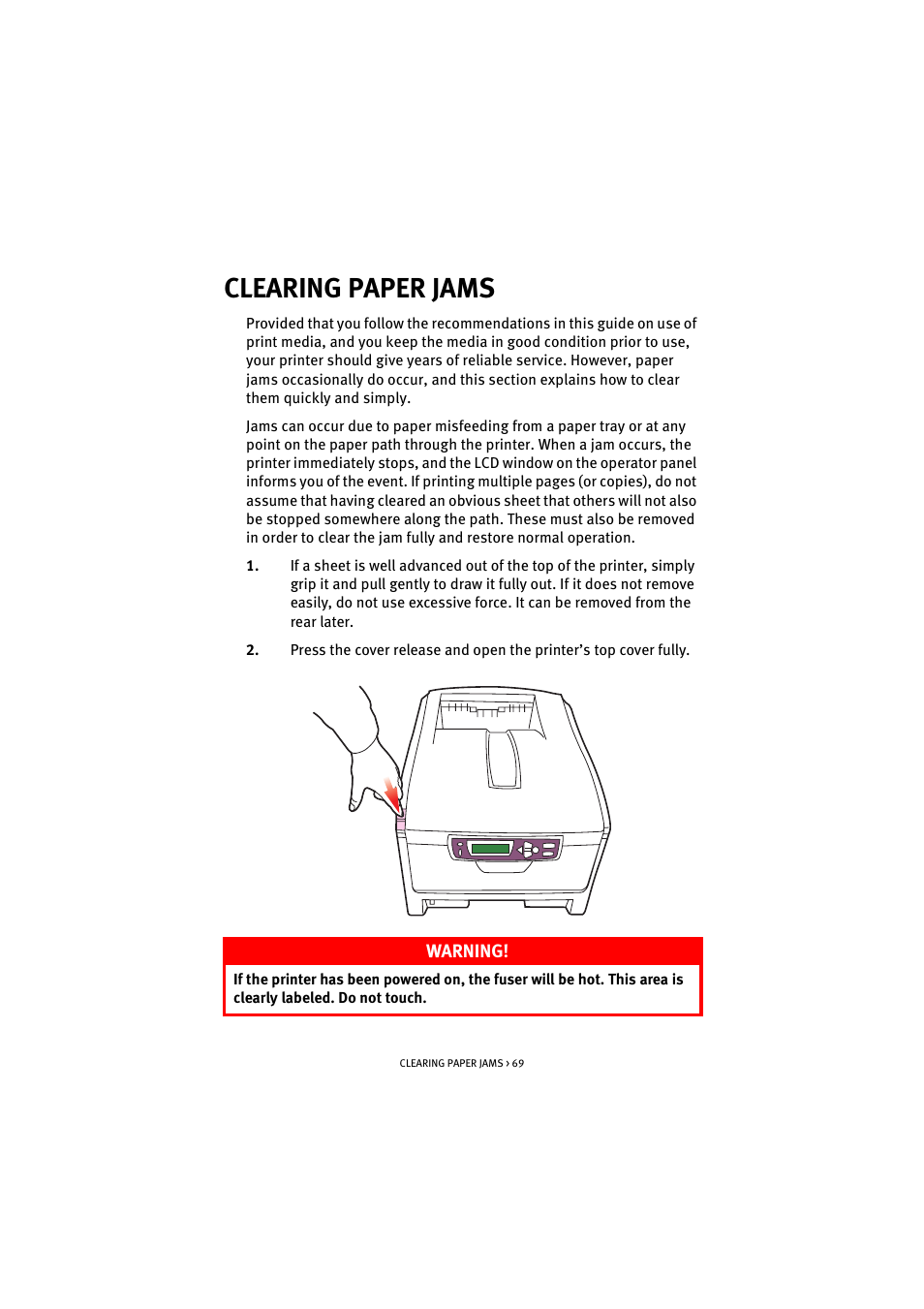 Clearing paper jams | Oki C 5100n User Manual | Page 69 / 81
