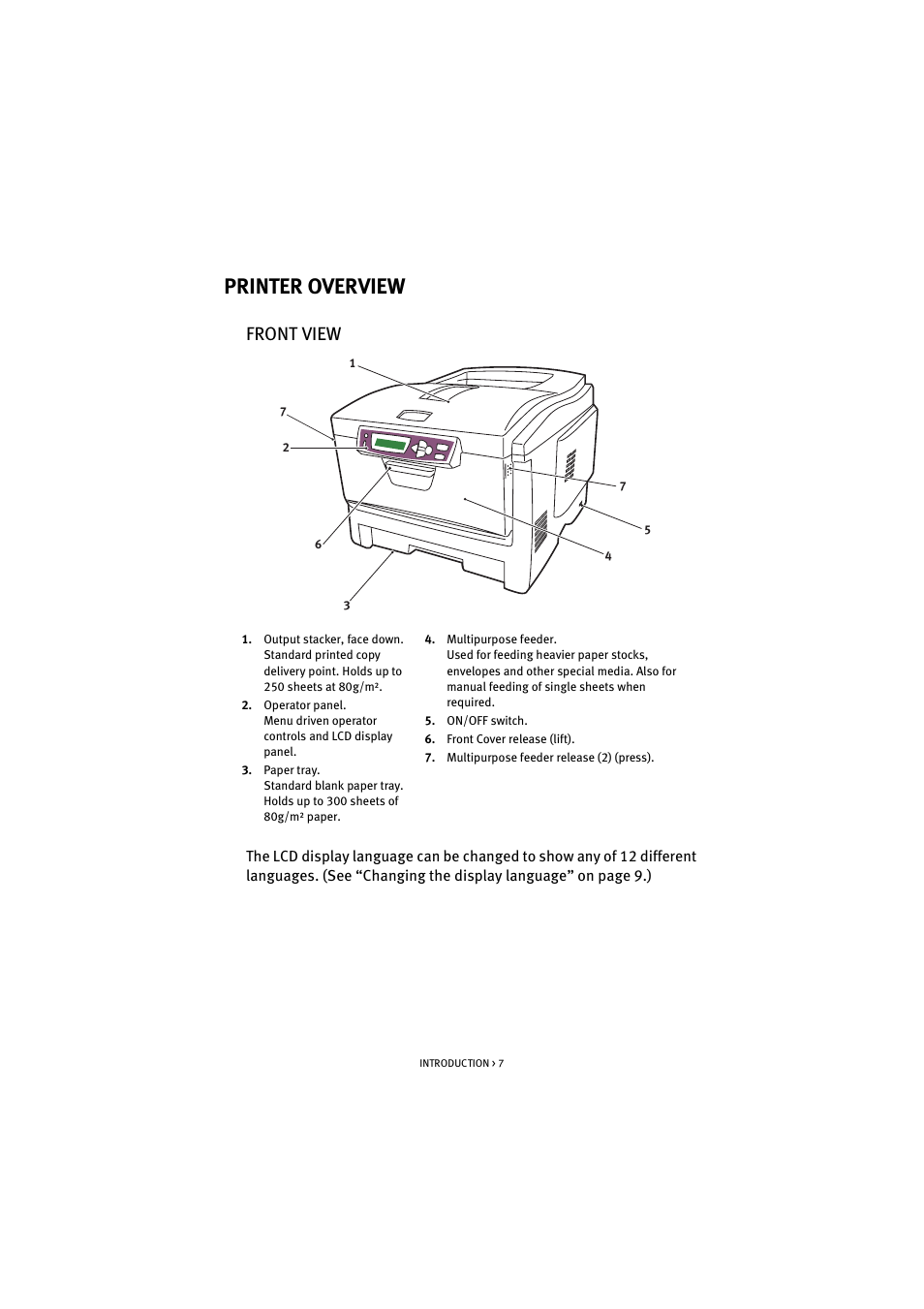 Printer overview, Front view | Oki C 5100n User Manual | Page 7 / 81