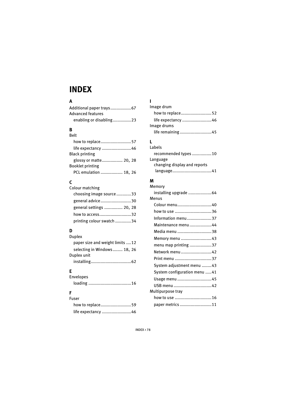 Index | Oki C 5100n User Manual | Page 78 / 81