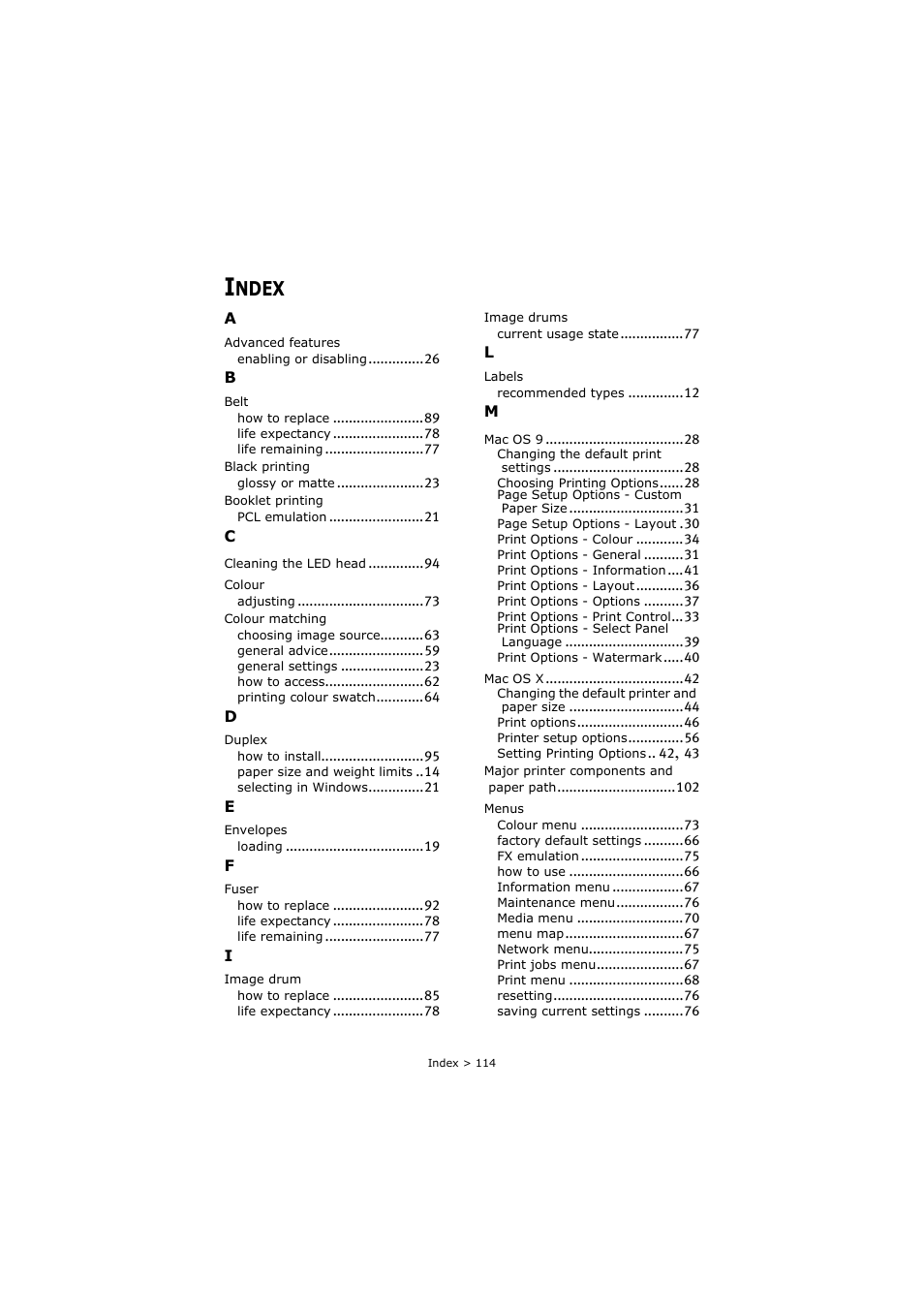 Index, Ndex | Oki C5800 User Manual | Page 114 / 117
