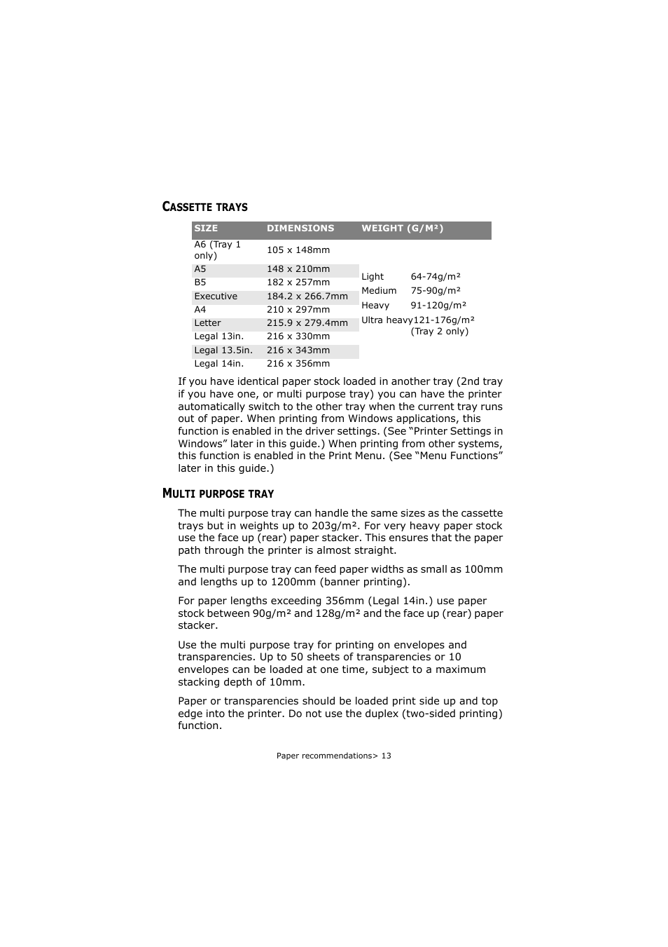 Cassette trays, Multi purpose tray, Cassette trays multi purpose tray | Oki C5800 User Manual | Page 13 / 117